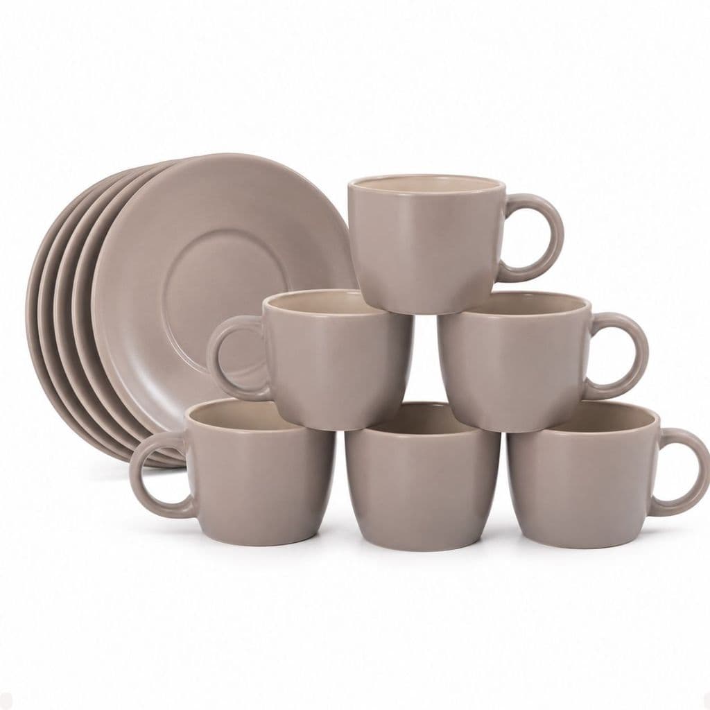 JOGO 6 XICARAS CAFE PIRES CERAMICA DENNY BEGE ACINZENTADO 130ML CANECA