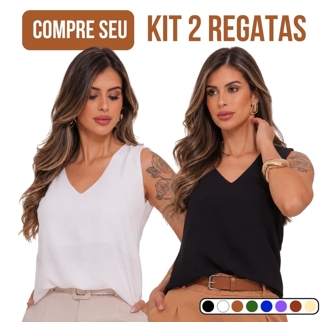Kit 2 Regatas Femininas Tecido Duna Alça Larga Social Elegante Trabalho Não Transparente