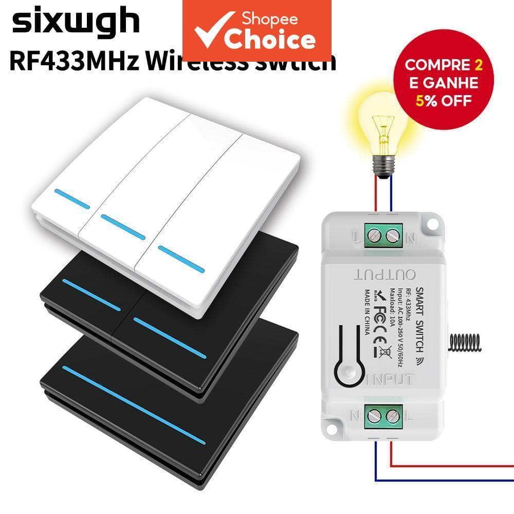 Módulo De Interruptor Sem Fio RF433 Smart WiFi Relé De Chave De Parede Eletrodomésticos