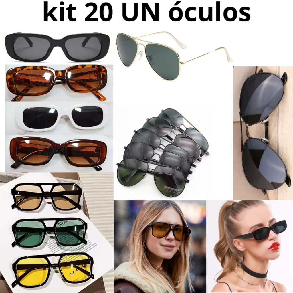 Kit 20 Oculos de Sol Msculinos Feminos Variados mais barato