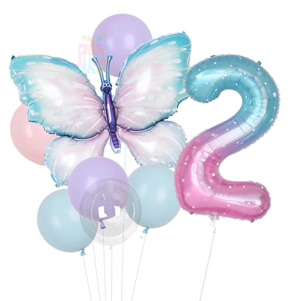9pcs/set Macaron Balão Azul Púrpura Rosa De Folha De Borboleta Número De 32 Polegadas Para Decoração De Festa De Anivers