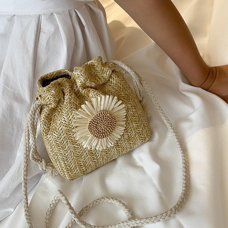 Decorador Palha Tecer Balde Sacos Rattan Feminino Verão Praia De Ombro Bolsas Casuais Novo