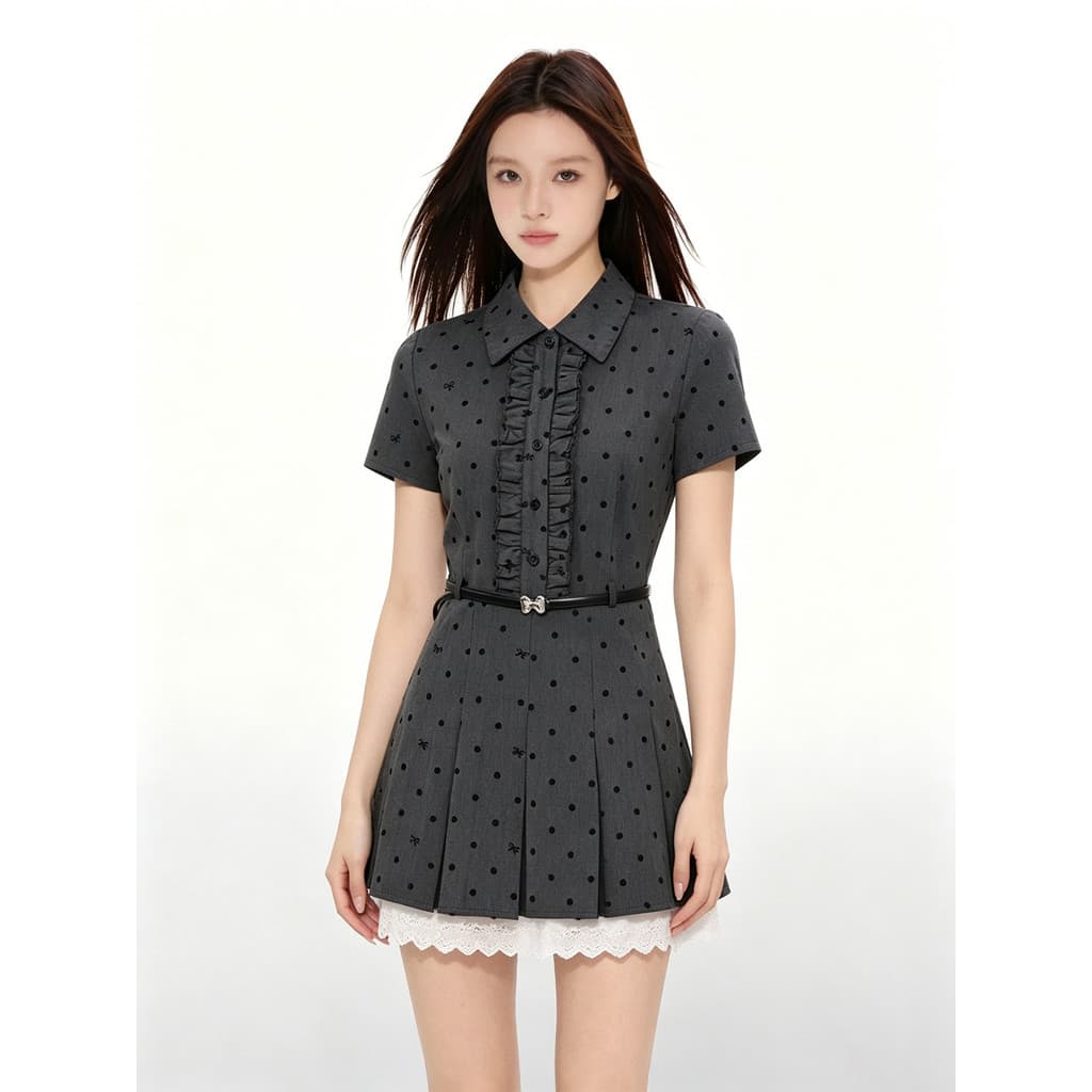 VERUMI francês Retro falso vestido de bolinhas de duas peças feminino verão renda costura cintura estreita mais magro ol