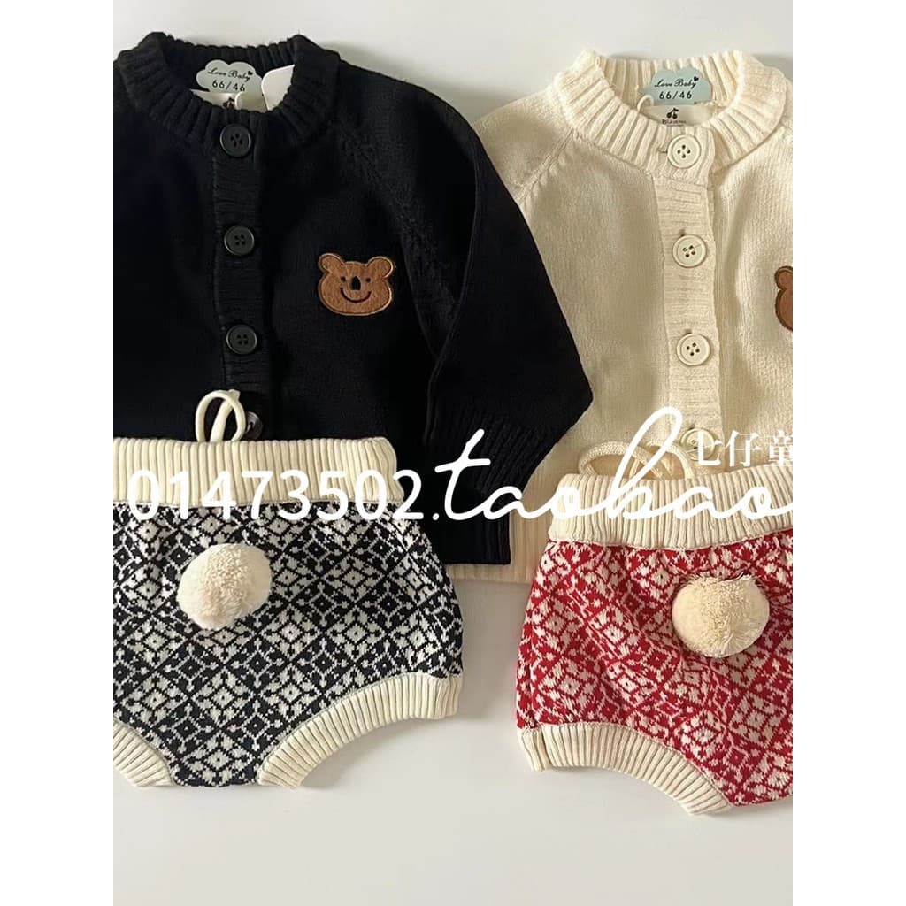 2023 Casual bebê de manga comprida malha Cardigan dos desenhos animados urso topo início da primavera outono camisola lã