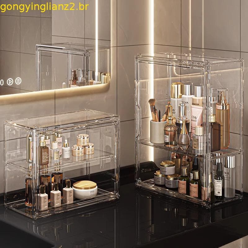 Caixa De Armazenamento De Cosméticos Acrílicos Transparentes-Organizador Multicamadas À Prova De Poeira De Grande Capaci