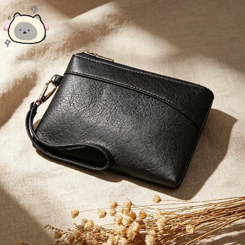 Bolsa Feminina De Couro PU Com Pulseira , Carteira Porta-Cartões Zíper E Gancho Para Chaves , Cosmética Pequena Mulheres