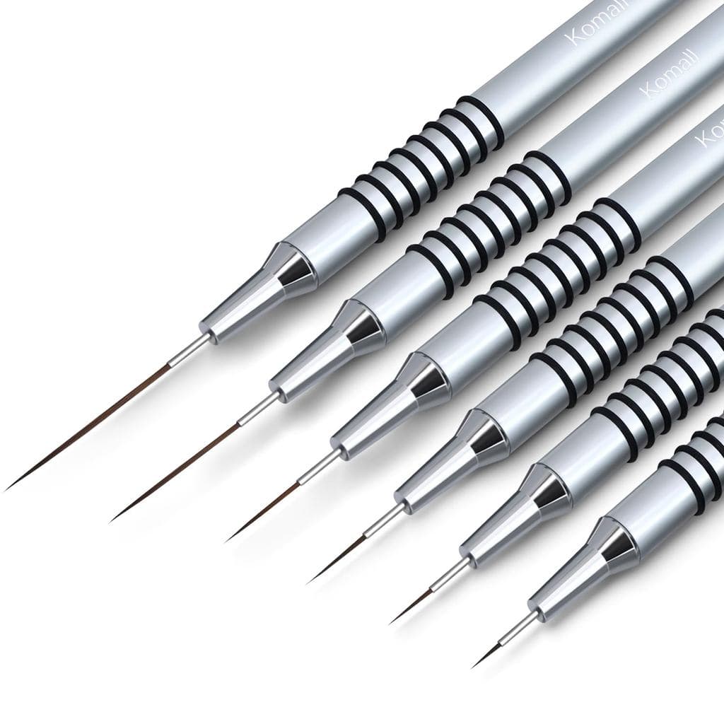 Pincéis Metálicos para Arte em Unhas Komall, Conjunto de 6 Pincéis Antiderrapantes, Caneta para Pintura e Design de Arte