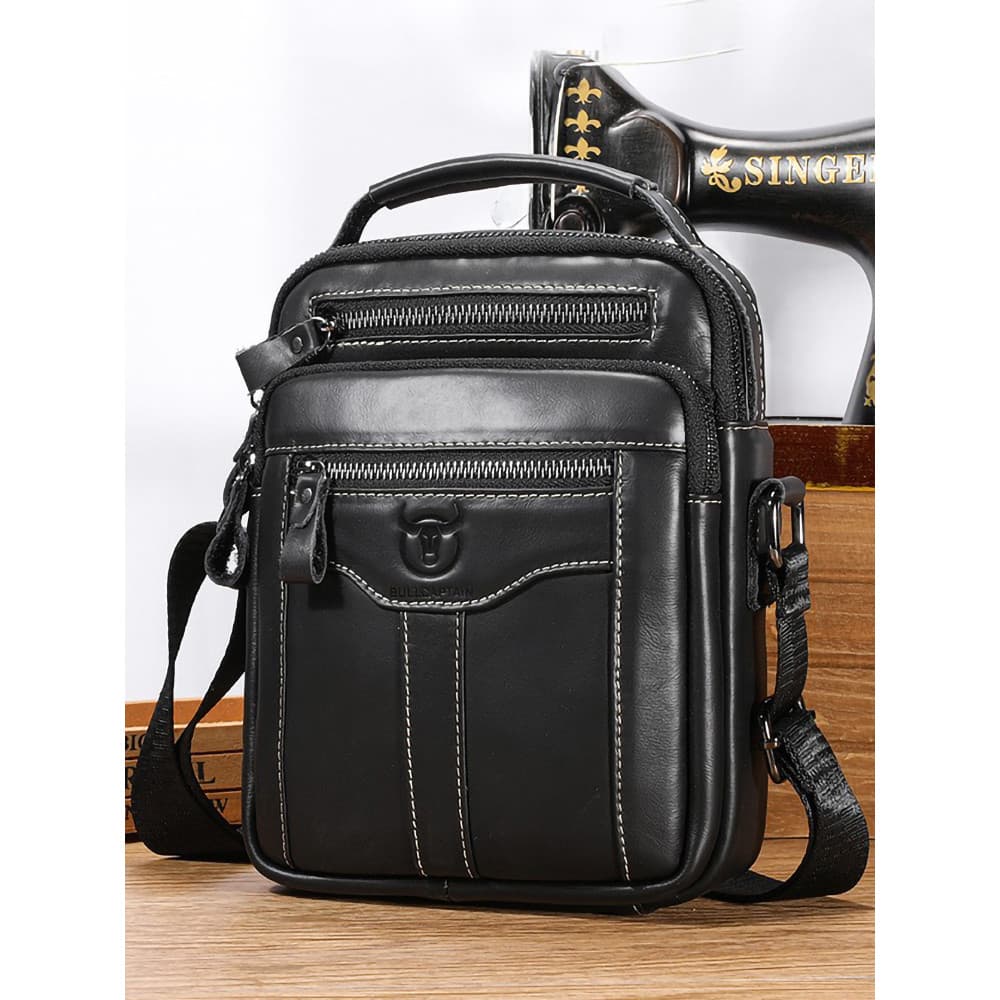Capitão Niu Bolsa Masculina De Couro Genuíno Bolsa Mensageiro De Ombro Primeira Camada De Couro De Grande Capacidade Por