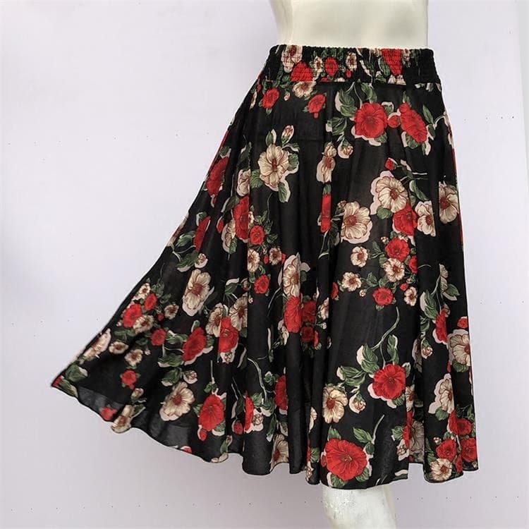 Verão de meia-idade idosos saia feminina cintura elástica Floral saia curta de meia-idade feminino estilo fino seda gelo