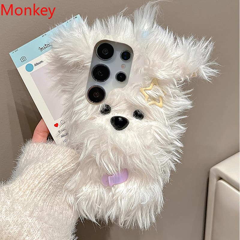 Bonito Fofo Pelúcia Arco Filhote De Cachorro Peludo Caso Para Samsung S25 Ultra S24 FE S23 S22 S21 S20 S10 S9 Inverno Pe