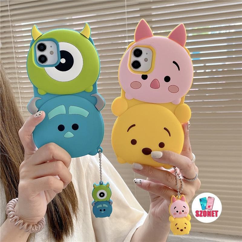Empilhando Bonecos Fofo Desenho Animado Silicone A Prova De Choque Capa De Celular Com Pingente Para iPhone 13 12 11