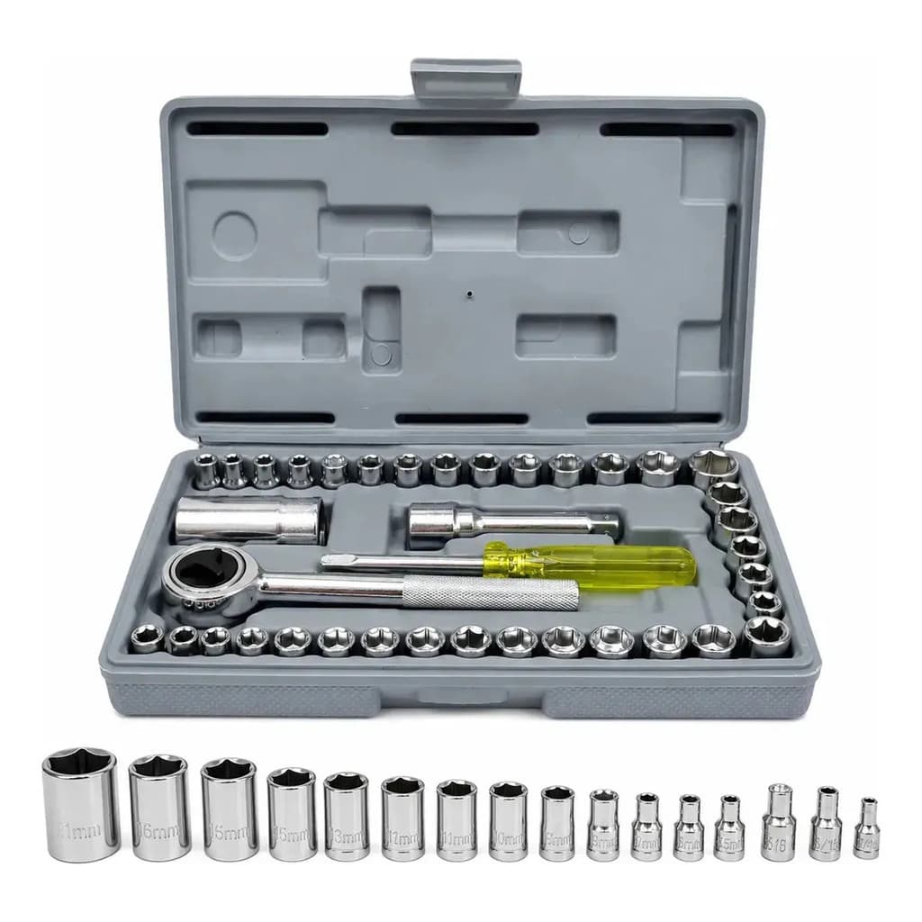 Kit Soquetes 40 Peças Com Catraca Profort Encaixe 1/4 Soquetes Métricos E Polegadas Com Estojo
