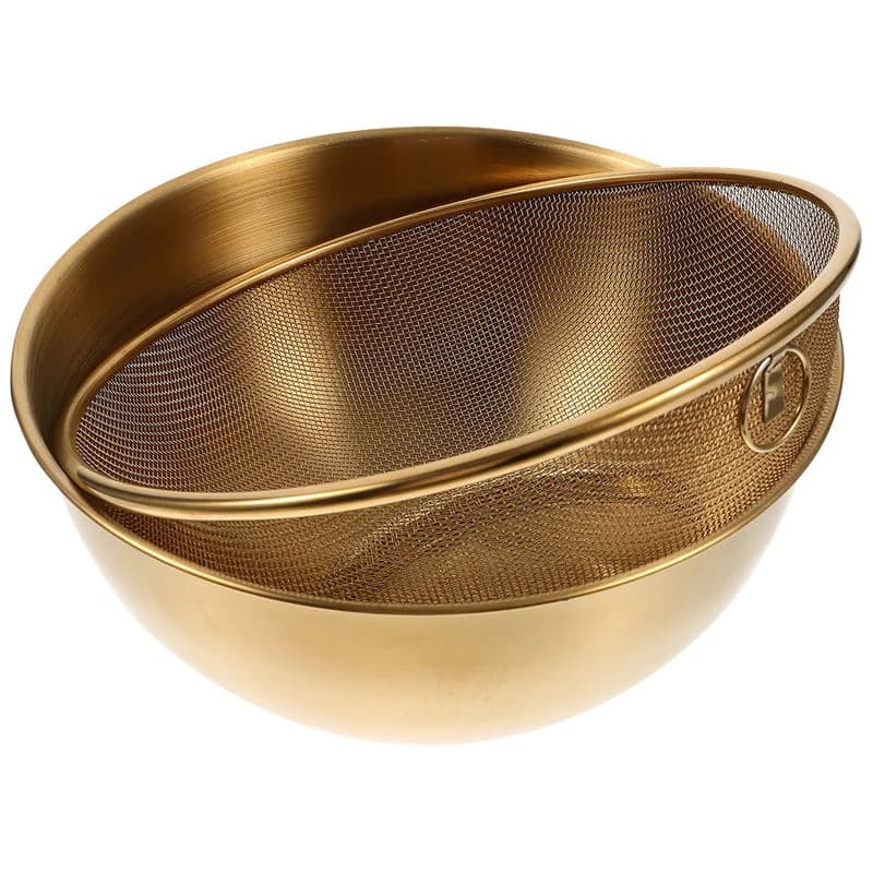 1 Conjunto de Tigela de Mistura e Escorredor de Aço Inoxidável, Cesto Escorredor, Escorredor de Arroz, Peneira, Bacia pa