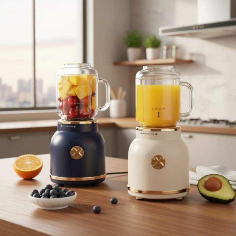 Mini Liquidificador Portátil Retrô Juicer Com Copos 500ml e 450ml 10 Laminas e Tampa Nova geração