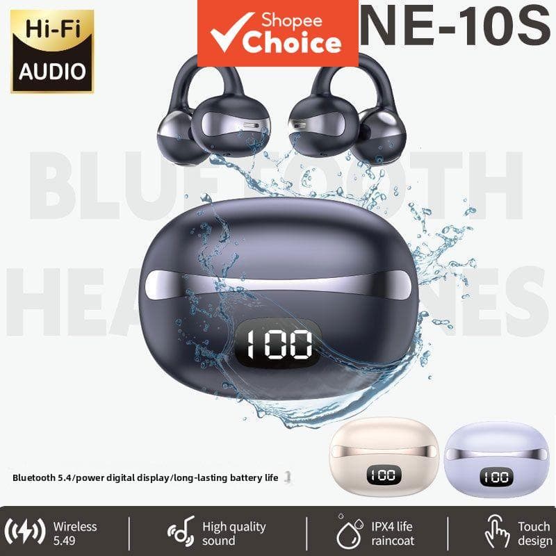 Fones de ouvido NE10S Bluetooth sem fio, com clipe de orelha, à prova d'água, cancelamento de ruído, fone de ouvido com