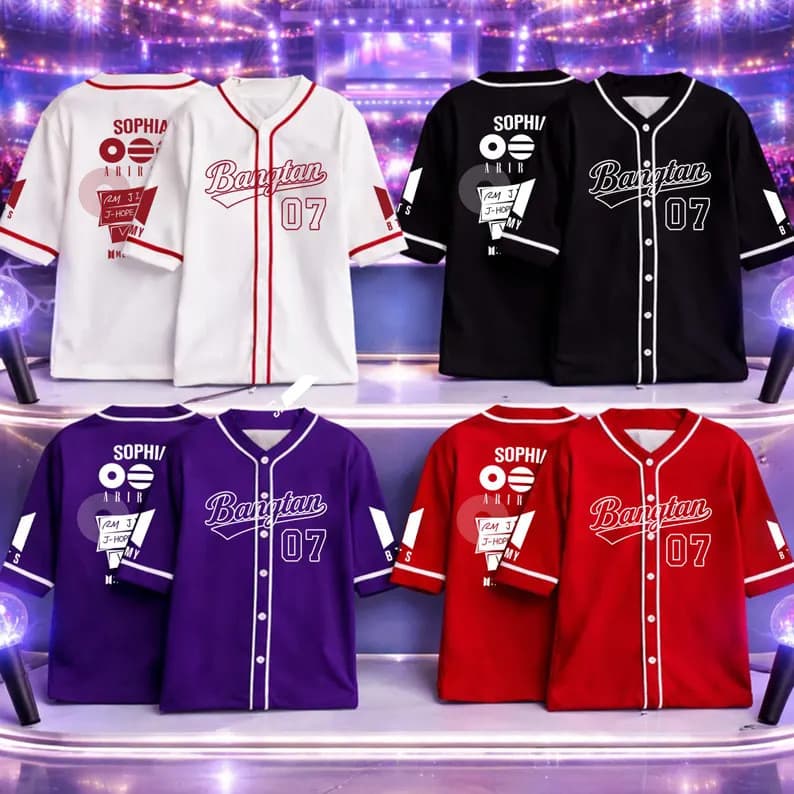 Camisa de beisebol americana estilo BTS, camisa de softball esportiva bordada, camisa de beisebol de competição de secag