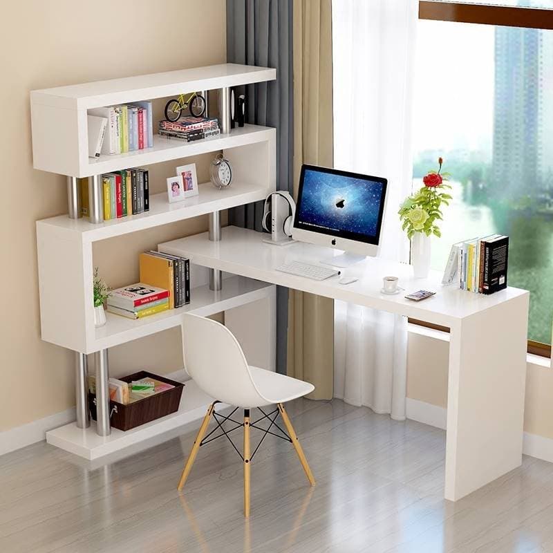 Bancada de trabalho em forma de L, mesa giratória para computador, canto integrado, mesa de escrita, combinação de estan