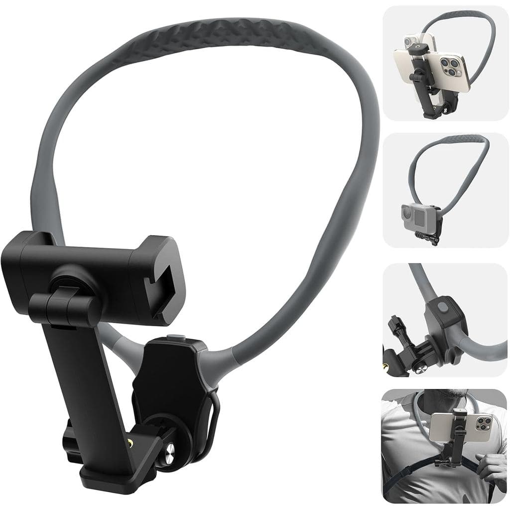 Suporte de Pescoço Beviliu para Gravação, Suporte de Pescoço Mãos-Livres para POV/Vlog com Clipe para Telefone e Correia