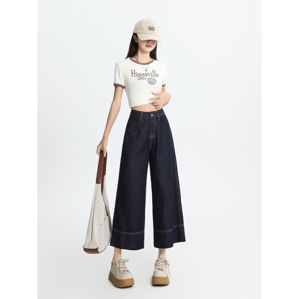 Vfvk azul escuro Jeans feminino 2026 novo estilo pequeno calças de verão tornozelo comprimento calças femininas forma pê