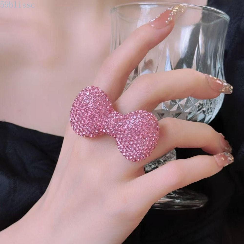 Anel De Dedo Feminino BLISSC , Anéis De Arco Rosa Com Laço Brilhante Ajustável , Milenar Bowknot Super Flash Y2k