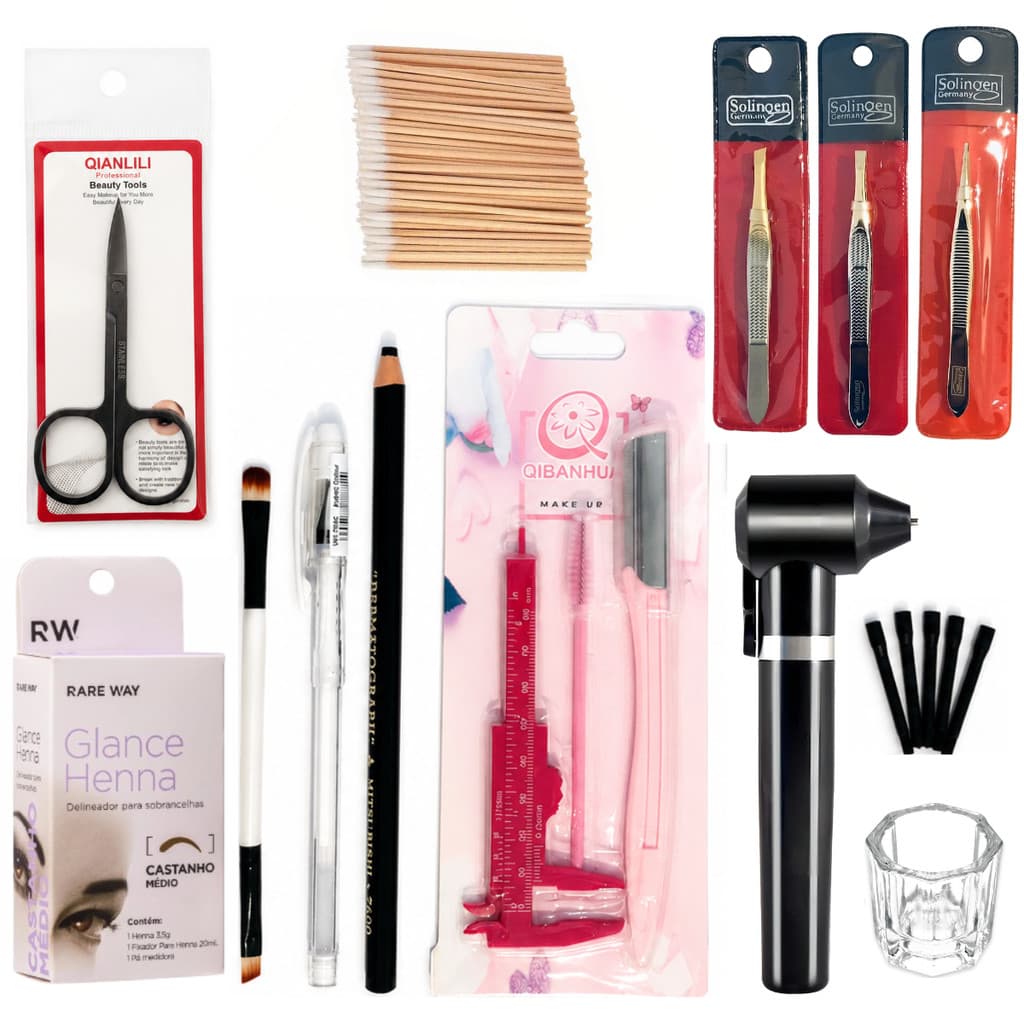 Kit Design e Marcação De Sobrancelhas Henna Glance Castanho Médio Completo