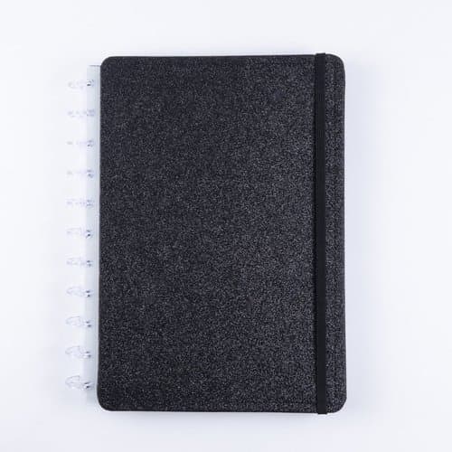 Caderno Grande Preto Capa Dura Anotacoes Reposicionavel Estilo Disko Papel Alta Qualidade