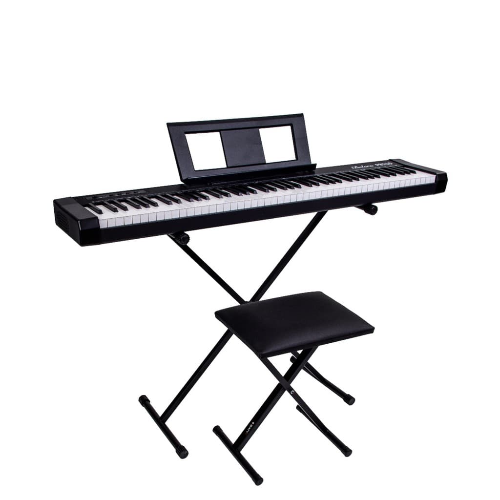 Piano Digital Bulara PB110 88 Teclas Semi-pesadas - Preto-Instrumento + Suporte + banqueta