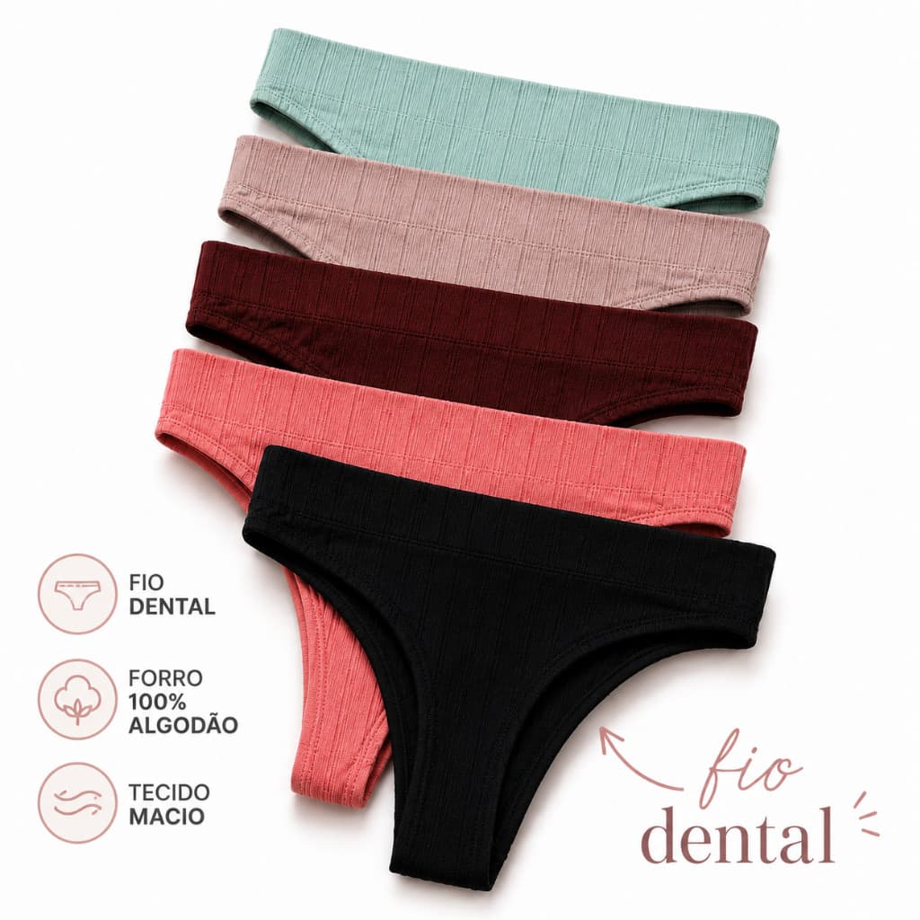 Kit 5 Calcinhas FIO DENTAL Sem Costura Canelada Alta Compressão Invisível Premium Importada