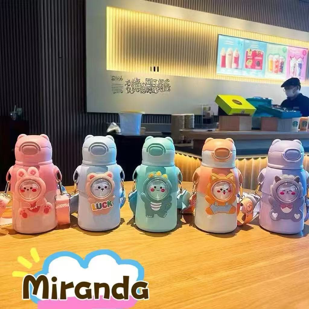 Garrafa infantil  /copo térmica Com Canudo 520ml aço inox para  com desenhos animados para presente