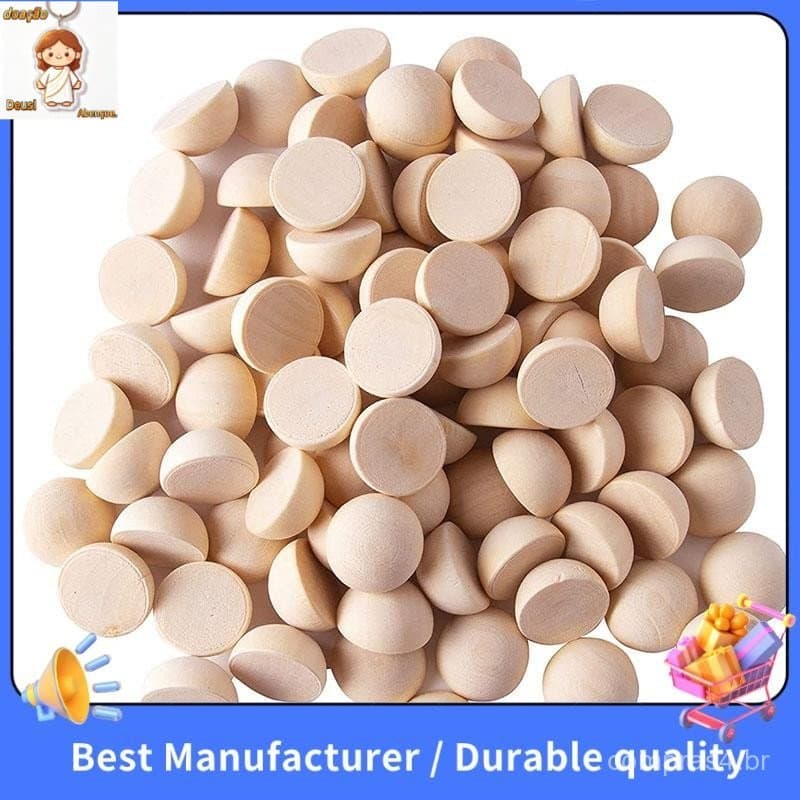 100 Peças 20mm Meia Contas De Madeira , Bolas Redondas Naturais Divididas Inacabadas Soltas Para Artesanato DIY Natal
