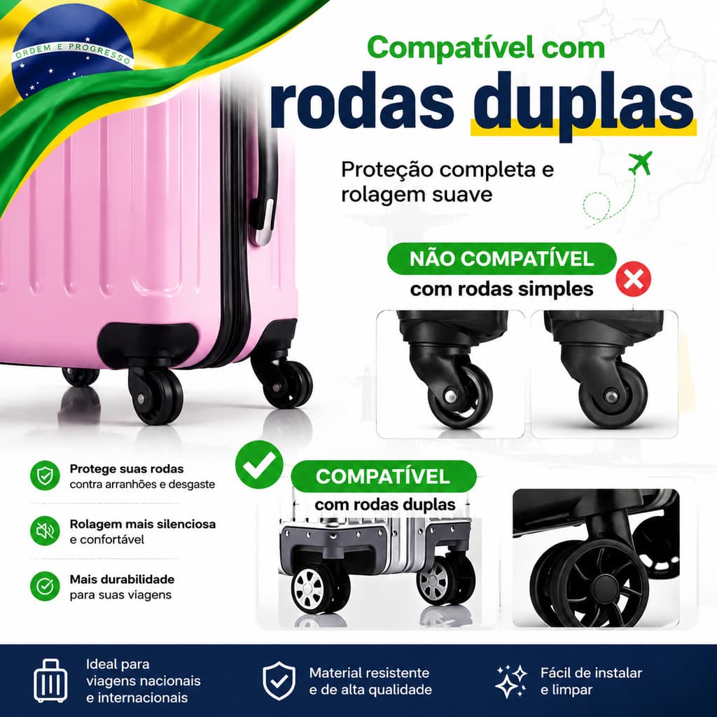 Kit 8 Capas Proteção Protetora Para Rodas Duplas De Mala Viagem Bagagem Silicone Reduz Ruído Anti Desgaste Universal