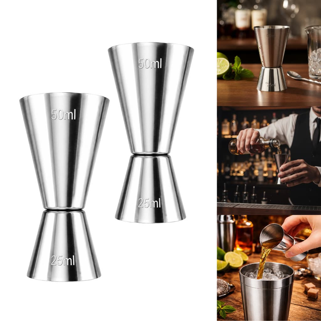 Dosador Duplo de Bebida para Drink Inox 25ml e 50ml Bar Drinks Caipirinha Bebidas Barman Multiuso
