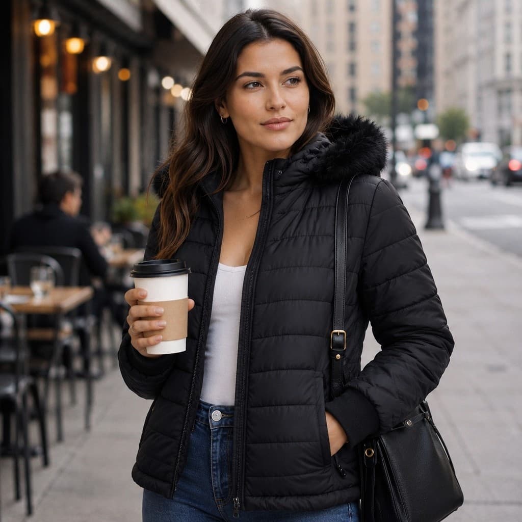 Jaqueta Puffer Feminina Bobojaco Peluciada Impermeavel Capuz Removível Inverno Frio