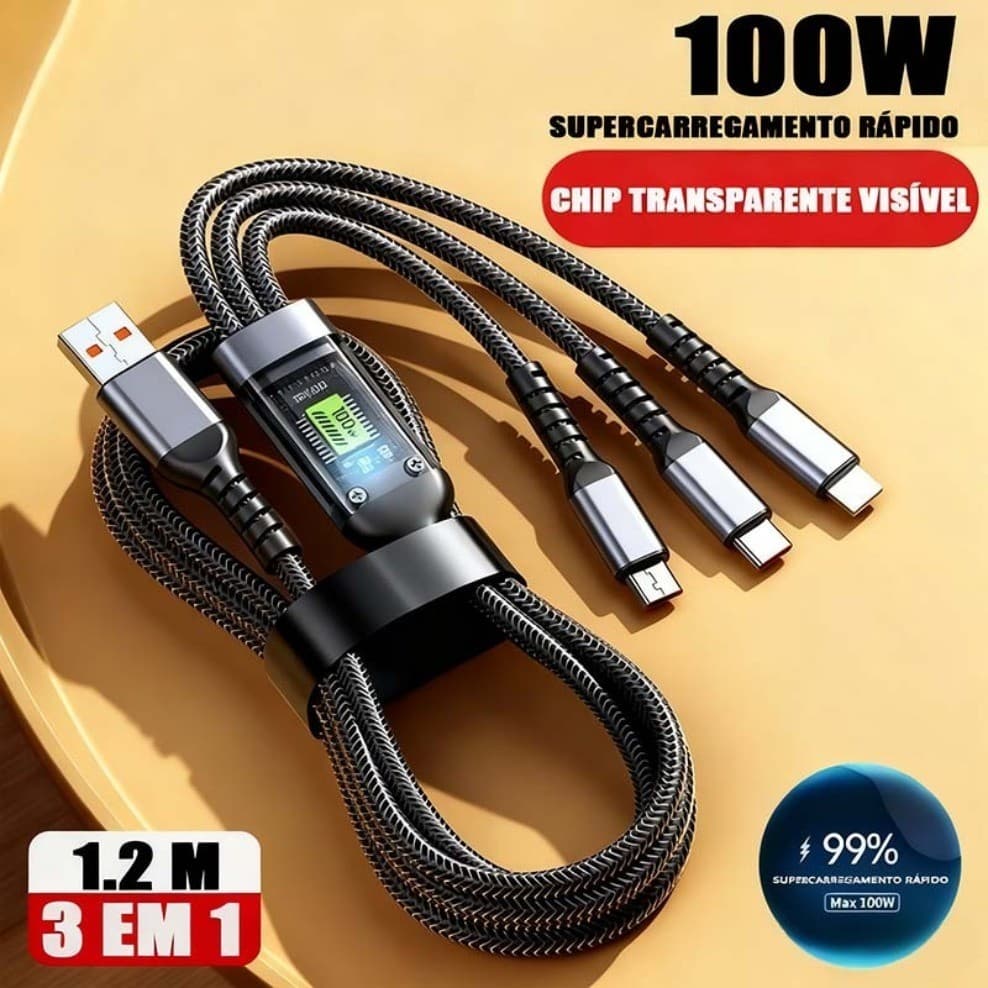 Cabo Carregador Tipo C USB Alta Velocidade Durável para Smartphone 100W 6A Super Fast Charger