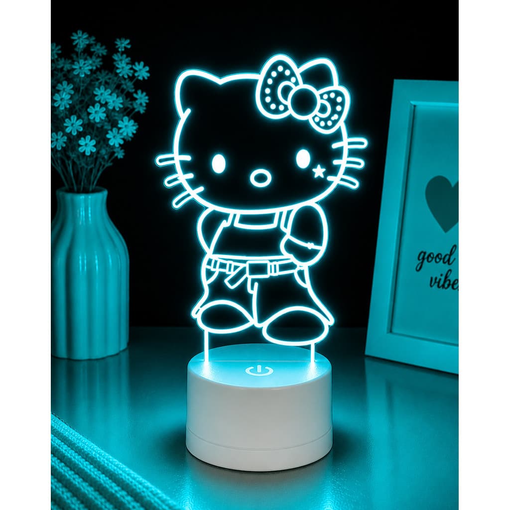 Luminária 3D Hello Kitty Rosa Abajur Decorativo Quarto