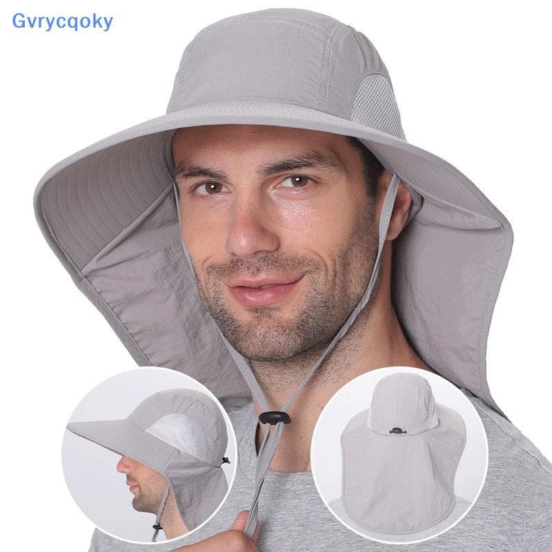 Gvrycqoky Chapéu De Sol Masculino De Aba Larga-Nylon Respirável , Ajustável E À Prova D'água Com Tecelagem De Malha , Ad