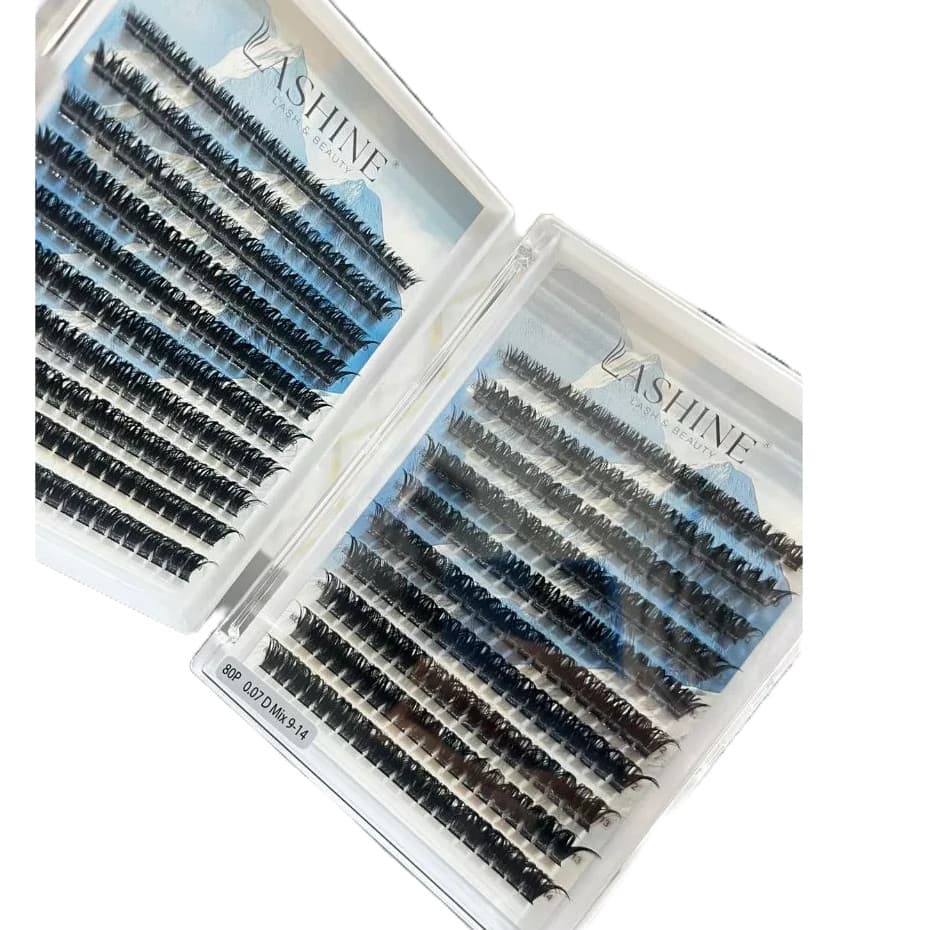 Cílios Tufos de Seda Lashine – 80 Pelos | Curvatura D | Mix 8–14mm
