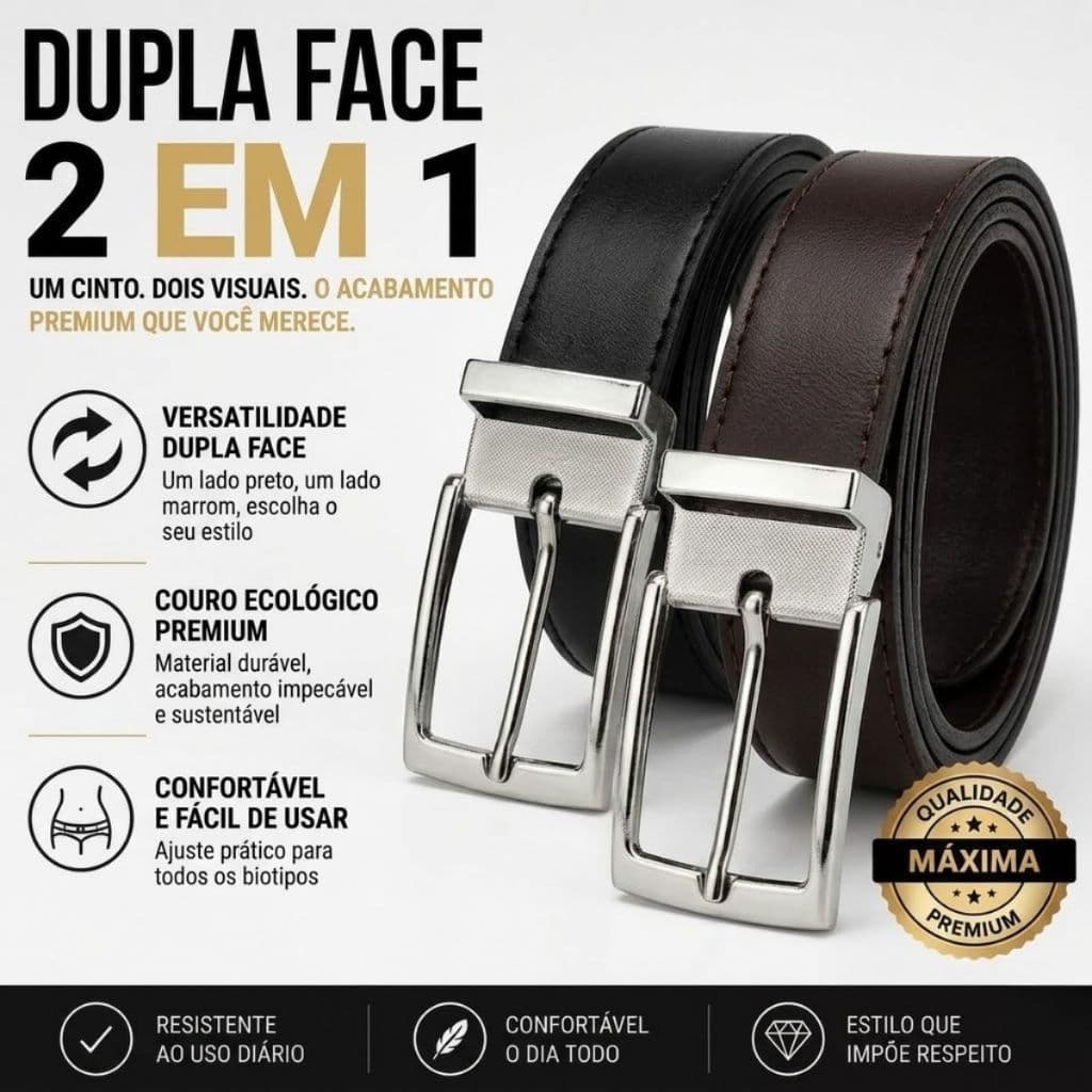 Kit 2 Cinto Masculino Dupla Face Ajustavel Social E Elegante Preto/Marrom Versatilidade Casual Facil De Combinar