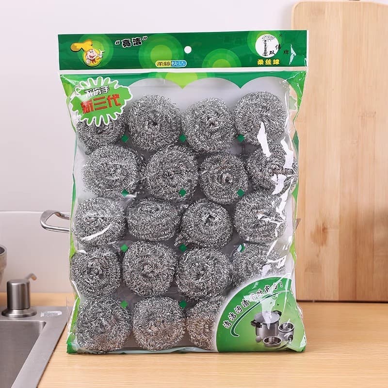 20 bolas de aço domésticas bolas de limpeza escova de panela de aço inoxidável escova de fio de aço cozinha bola de fio