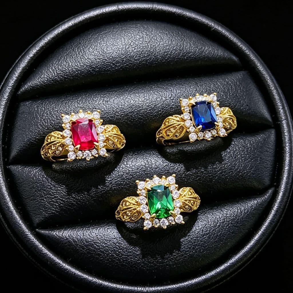 Artesanato italiano renda esmeralda colorido tesouro anel venda quente cultivo diamante aberto anel jóias