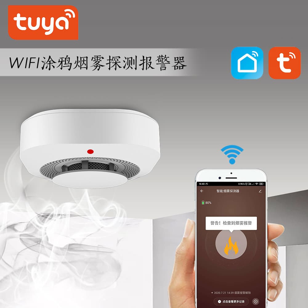 Tuya Graffiti Smart WIF/ZigbeeI Alarme de fumaça Detector de fumaça Sensor de ligação remota