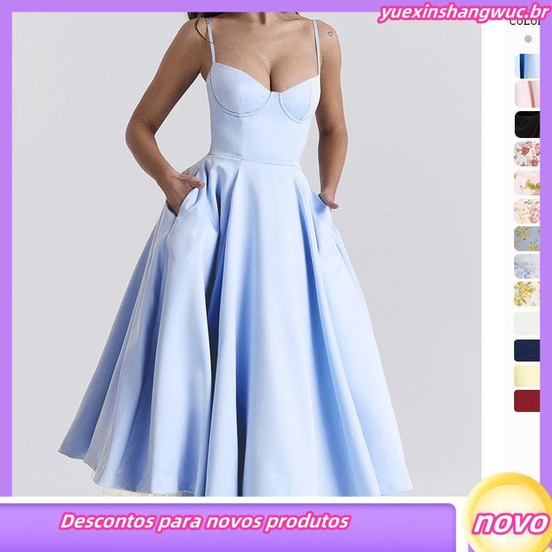 Novo Vestido De Princesa De Verão 2025 De Alta Qualidade , Estilo Francês , Com Saia De Malha Completa E Alças Duplas Pa