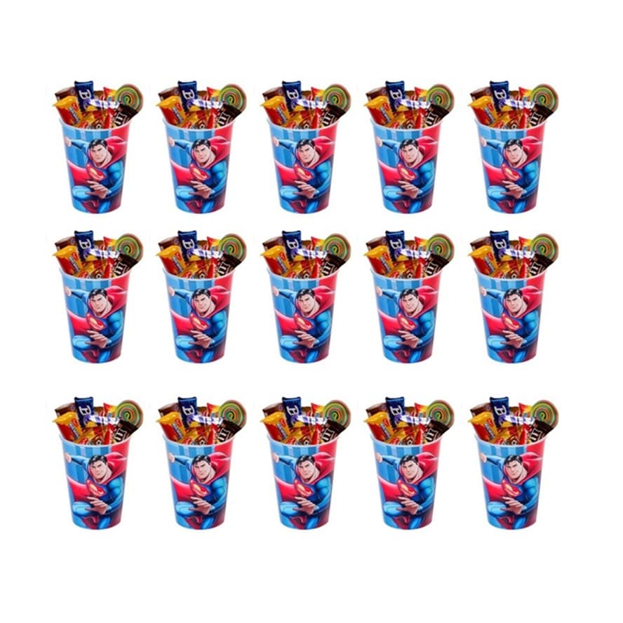 Kit 15 Copos Superman Festa Geek sacolinha Lembrancinha