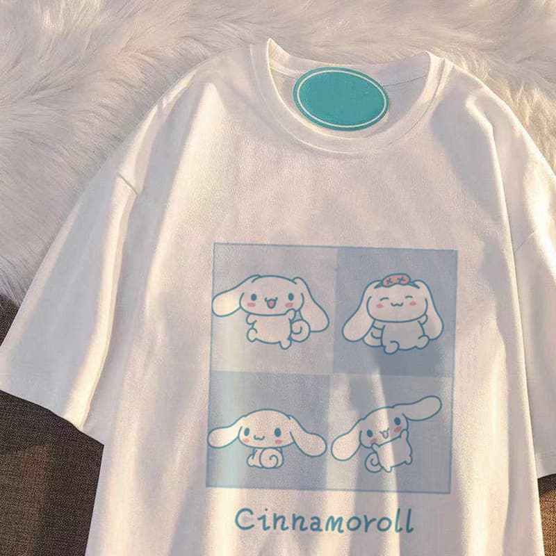 BR.Moonlight unissex oversized Camiseta Cinnamoroll Anime Fofo Emoticons
