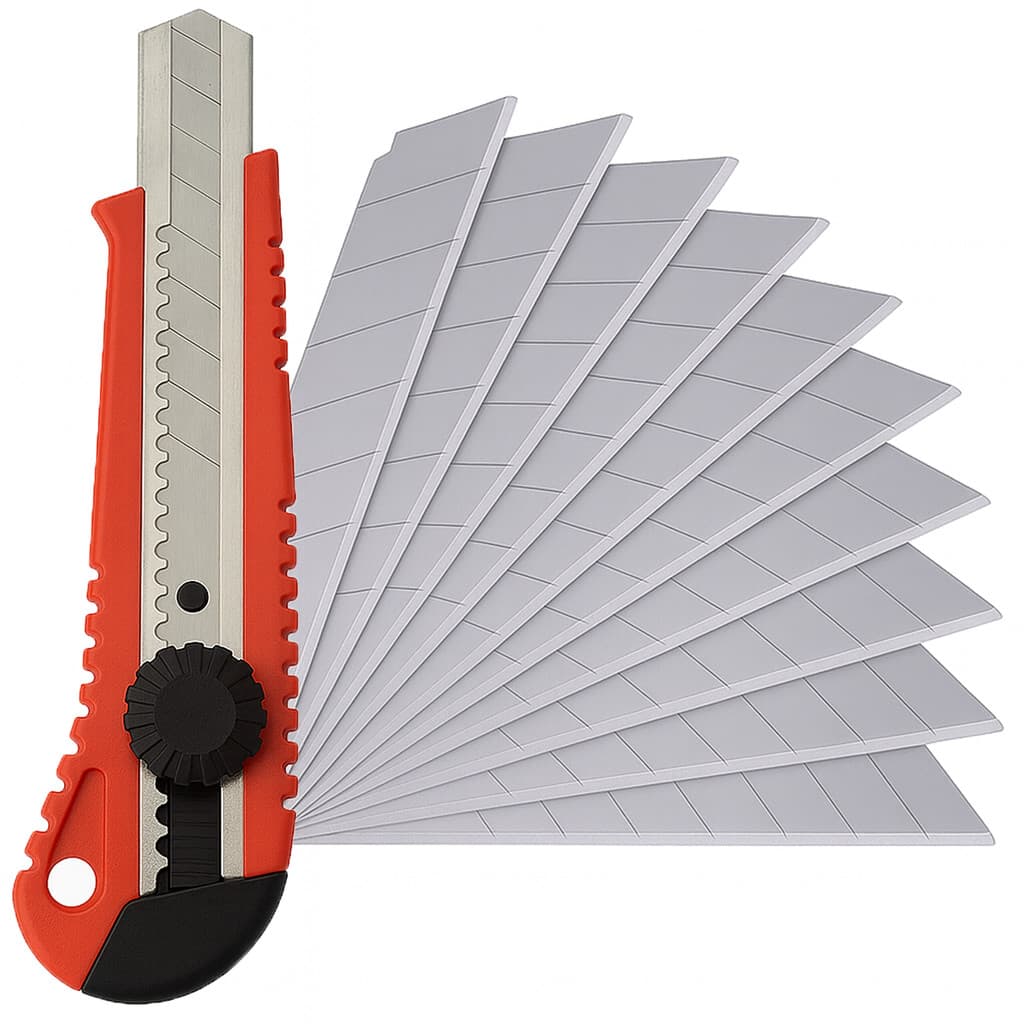 Kit Estilete 18mm Corte Preciso Papel Plástico Profissional Trava Automática Refil Lâmina 0,5 10 Un