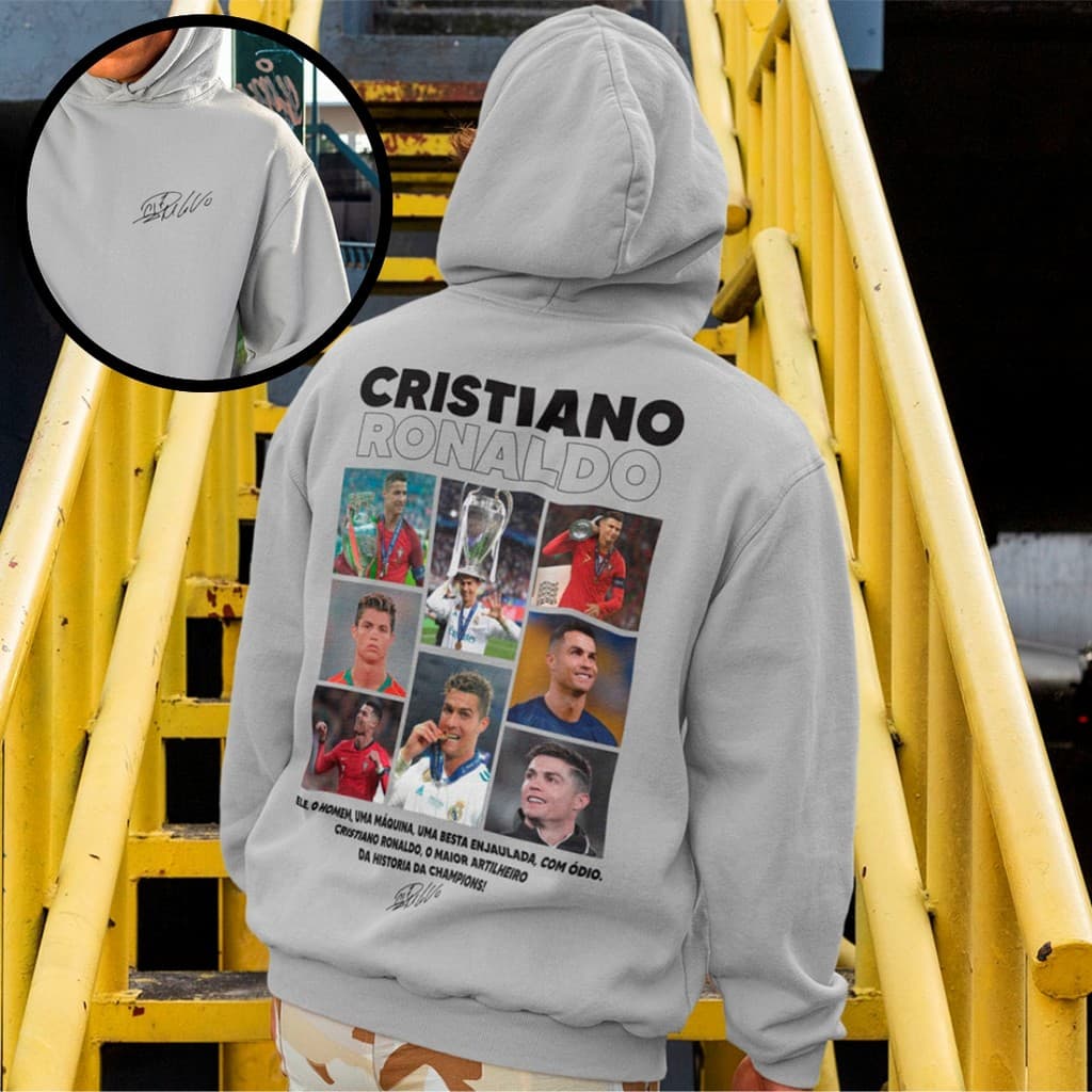 Moletom Jogador Cristiano Ronaldo Com Assinatura CR7 Robozão Blusa De Frio Algodão Premium