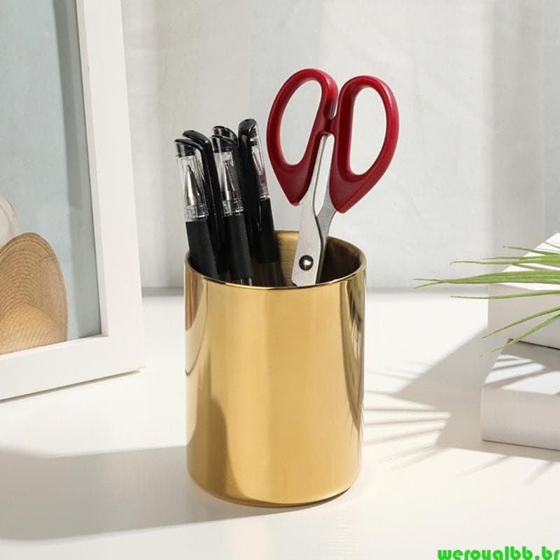 weroyalbb Porta-Canetas Aço Inoxidável , Copo Dourado , Vaso Metal Elegante , Decorações Mesa Para