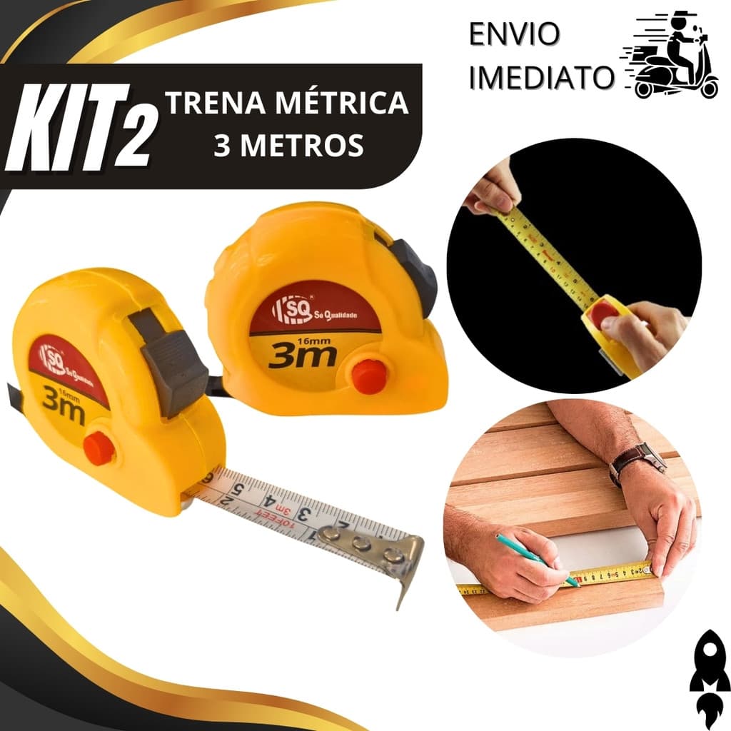 Kit 2 ou 1 Trena Métrica De 3 Metros Retrátil Com Trava Ideal Para Medições Precisas E Práticas