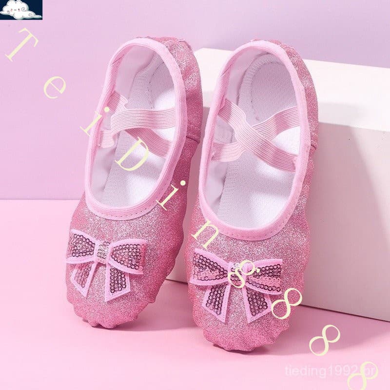 Sapatos De Dança Com Arco Rosa Brilhante Sola Macia Para Meninas Dançando Treinamento Profissional Ballet Ponta
