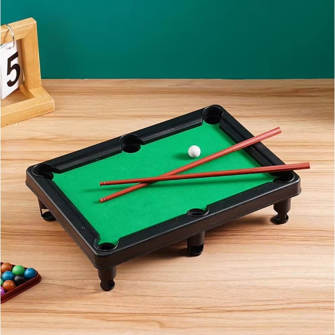Mesa de Bilhar Mini Portátil com Acessórios – 2 Tacos, Triângulo e Conjunto de Bolas